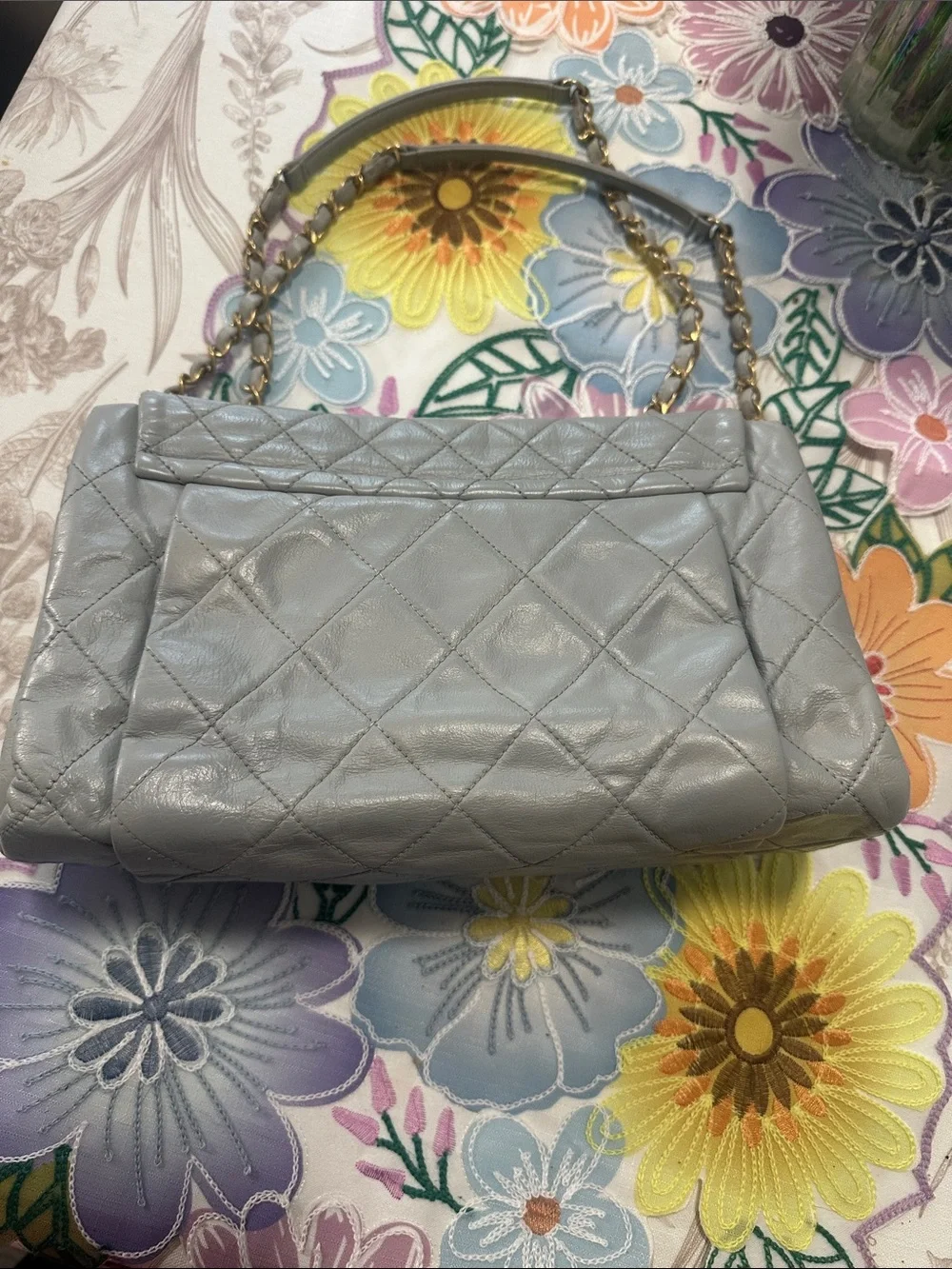 CHANEL CC Single Flap Chain Bag Leather Grey GHW w/COA